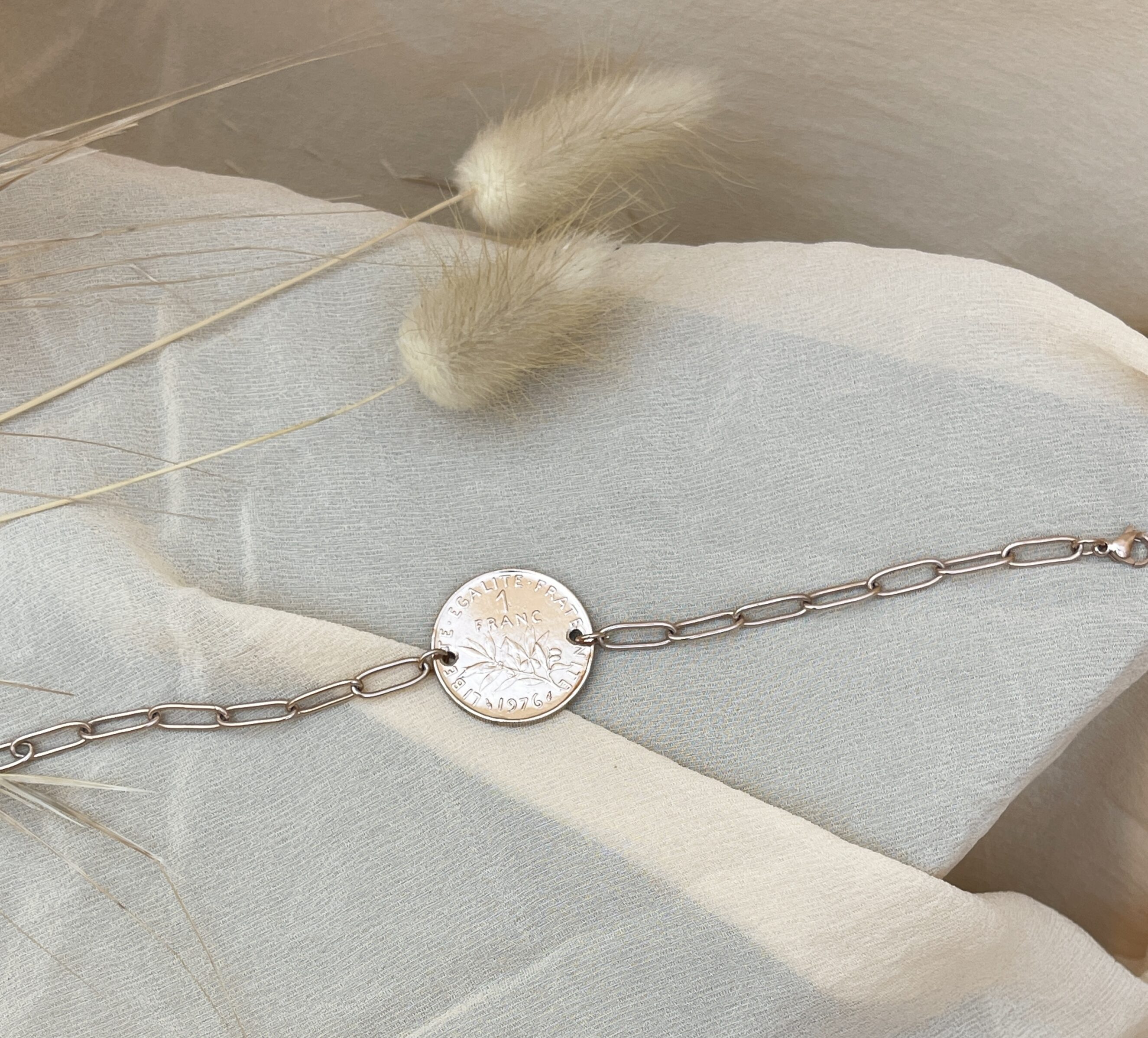 Bracelet trombone 1 franc or rose