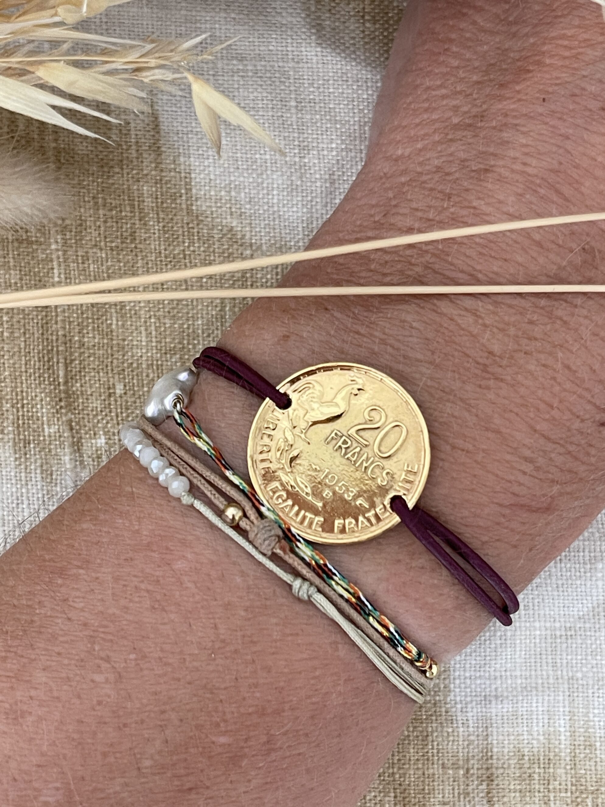 bracelet confectionné avec une véritable pièce de 20 francs Guiraud